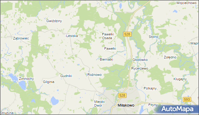 mapa Biernatki gmina Miłakowo, Biernatki gmina Miłakowo na mapie Targeo