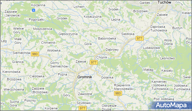 mapa Chojnik gmina Gromnik, Chojnik gmina Gromnik na mapie Targeo