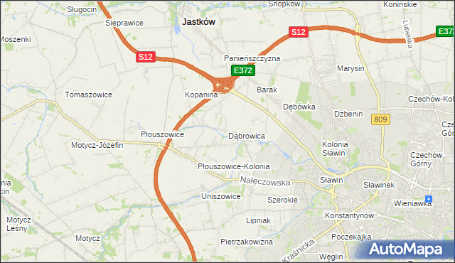 mapa Dąbrowica gmina Jastków, Dąbrowica gmina Jastków na mapie Targeo