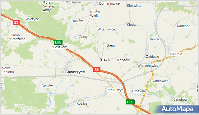 mapa Grabik gmina Gaworzyce, Grabik gmina Gaworzyce na mapie Targeo