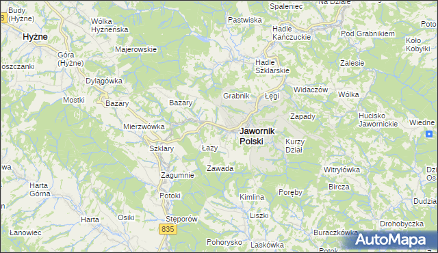 mapa Jawornik Polski, Jawornik Polski na mapie Targeo