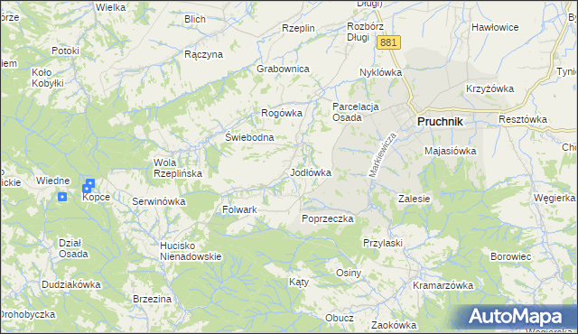 mapa Jodłówka gmina Pruchnik, Jodłówka gmina Pruchnik na mapie Targeo