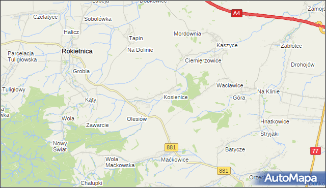 mapa Kosienice, Kosienice na mapie Targeo