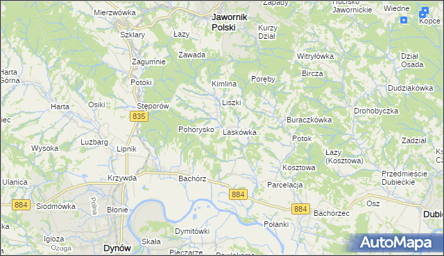 mapa Laskówka gmina Dynów, Laskówka gmina Dynów na mapie Targeo