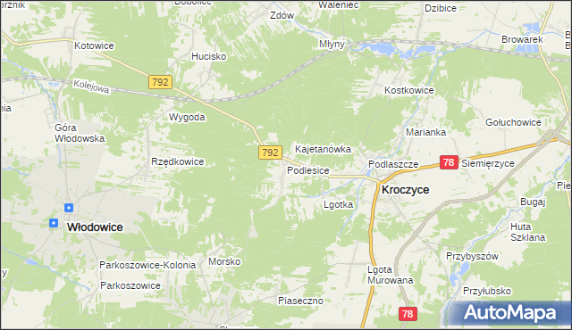 mapa Podlesice gmina Kroczyce, Podlesice gmina Kroczyce na mapie Targeo