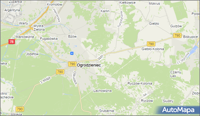 mapa Podzamcze gmina Ogrodzieniec, Podzamcze gmina Ogrodzieniec na mapie Targeo
