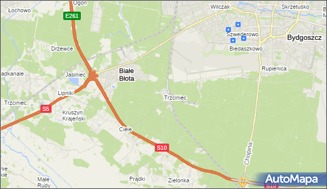 mapa Trzciniec gmina Białe Błota, Trzciniec gmina Białe Błota na mapie Targeo