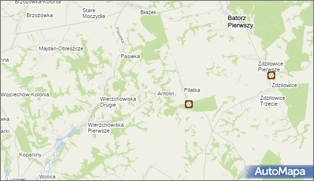 mapa Antolin gmina Modliborzyce, Antolin gmina Modliborzyce na mapie Targeo