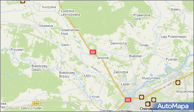 mapa Antonie gmina Olszewo-Borki, Antonie gmina Olszewo-Borki na mapie Targeo