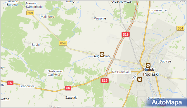 mapa Augustowo gmina Bielsk Podlaski, Augustowo gmina Bielsk Podlaski na mapie Targeo