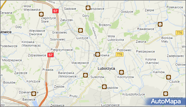 mapa Baranówka gmina Kocmyrzów-Luborzyca, Baranówka gmina Kocmyrzów-Luborzyca na mapie Targeo