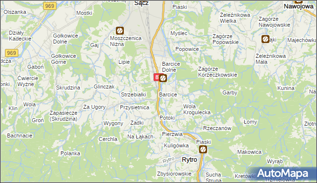 mapa Barcice gmina Stary Sącz, Barcice gmina Stary Sącz na mapie Targeo