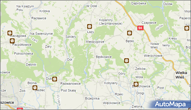 mapa Będkowice gmina Wielka Wieś, Będkowice gmina Wielka Wieś na mapie Targeo