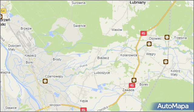 mapa Biadacz gmina Łubniany, Biadacz gmina Łubniany na mapie Targeo