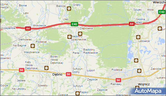 mapa Biadoliny Radłowskie, Biadoliny Radłowskie na mapie Targeo