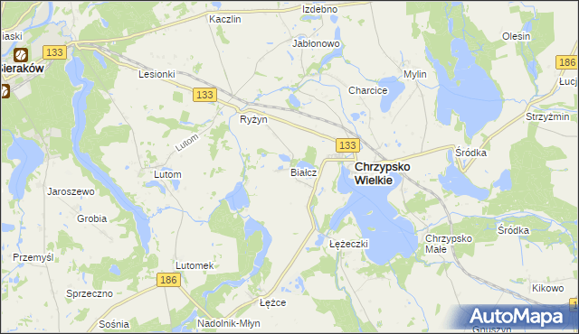 mapa Białcz gmina Chrzypsko Wielkie, Białcz gmina Chrzypsko Wielkie na mapie Targeo