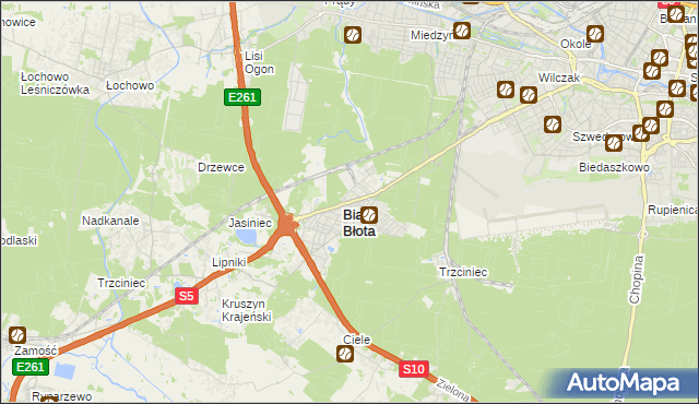 mapa Białe Błota powiat bydgoski, Białe Błota powiat bydgoski na mapie Targeo