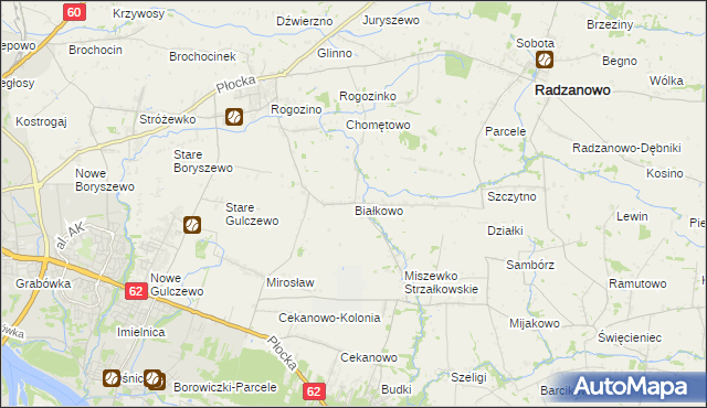 mapa Białkowo gmina Radzanowo, Białkowo gmina Radzanowo na mapie Targeo