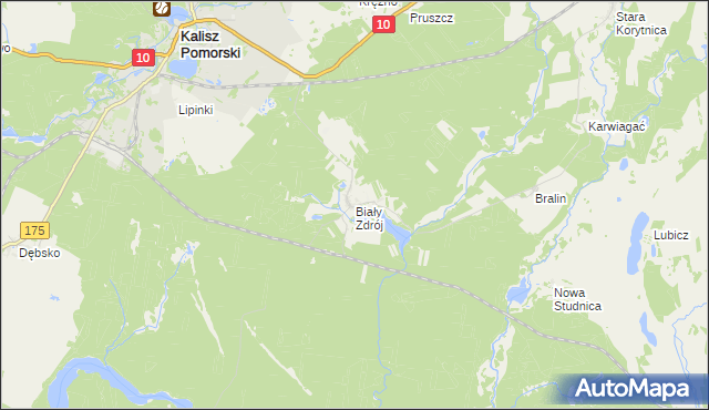 mapa Biały Zdrój gmina Kalisz Pomorski, Biały Zdrój gmina Kalisz Pomorski na mapie Targeo