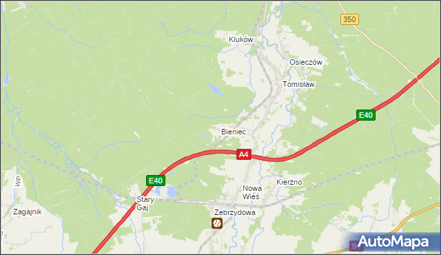 mapa Bieniec gmina Nowogrodziec, Bieniec gmina Nowogrodziec na mapie Targeo