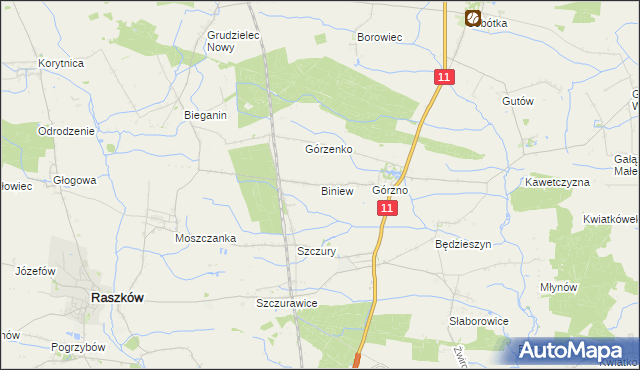 mapa Biniew, Biniew na mapie Targeo