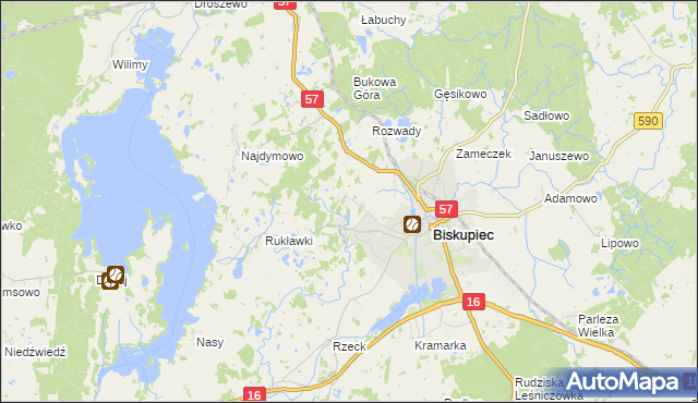 mapa Biskupiec-Kolonia Trzecia, Biskupiec-Kolonia Trzecia na mapie Targeo