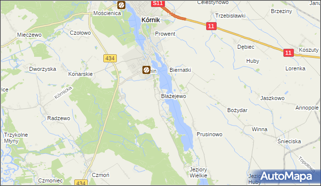 mapa Błażejewo gmina Kórnik, Błażejewo gmina Kórnik na mapie Targeo