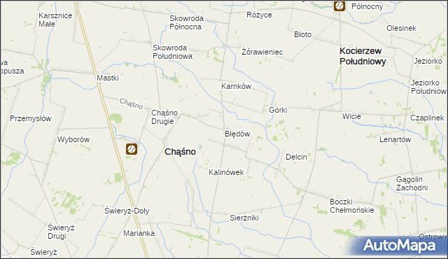 mapa Błędów gmina Chąśno, Błędów gmina Chąśno na mapie Targeo