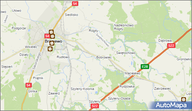 mapa Bobrowiec gmina Braniewo, Bobrowiec gmina Braniewo na mapie Targeo