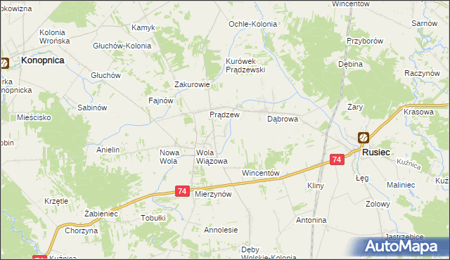 mapa Bolesławów gmina Rusiec, Bolesławów gmina Rusiec na mapie Targeo