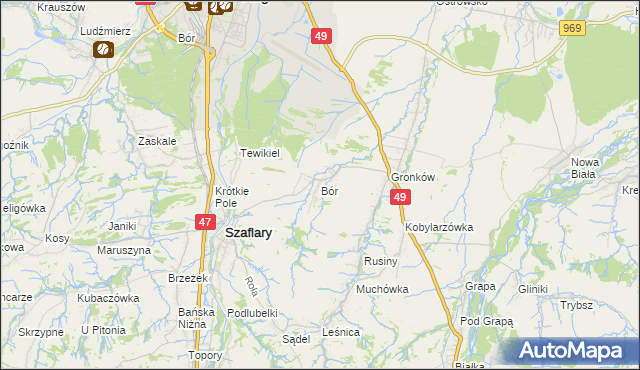 mapa Bór gmina Szaflary, Bór gmina Szaflary na mapie Targeo