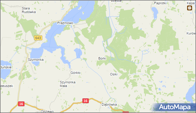 mapa Borki gmina Miłki, Borki gmina Miłki na mapie Targeo