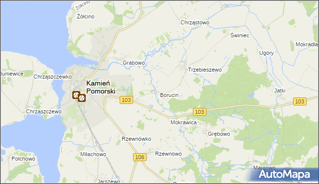 mapa Borucin gmina Kamień Pomorski, Borucin gmina Kamień Pomorski na mapie Targeo
