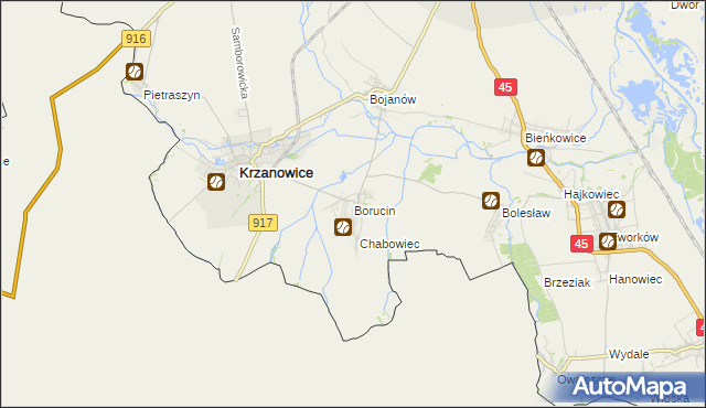 mapa Borucin gmina Krzanowice, Borucin gmina Krzanowice na mapie Targeo