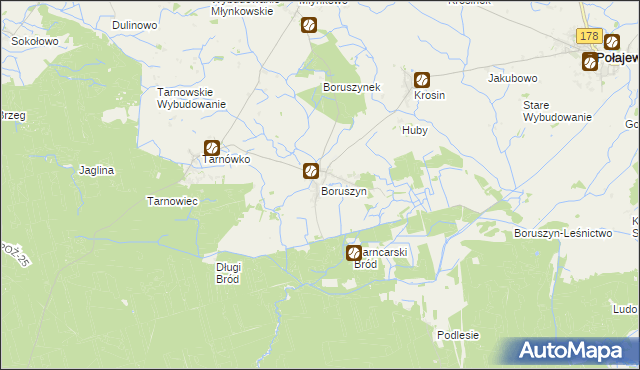 mapa Boruszyn gmina Połajewo, Boruszyn gmina Połajewo na mapie Targeo