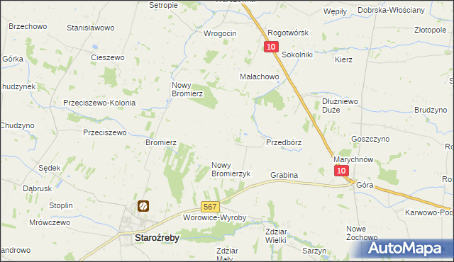 mapa Bromierzyk gmina Staroźreby, Bromierzyk gmina Staroźreby na mapie Targeo
