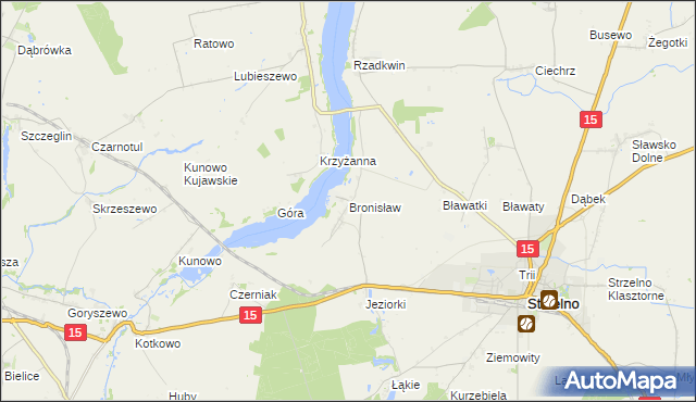 mapa Bronisław gmina Strzelno, Bronisław gmina Strzelno na mapie Targeo