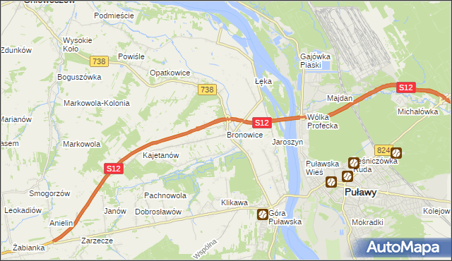 mapa Bronowice gmina Puławy, Bronowice gmina Puławy na mapie Targeo