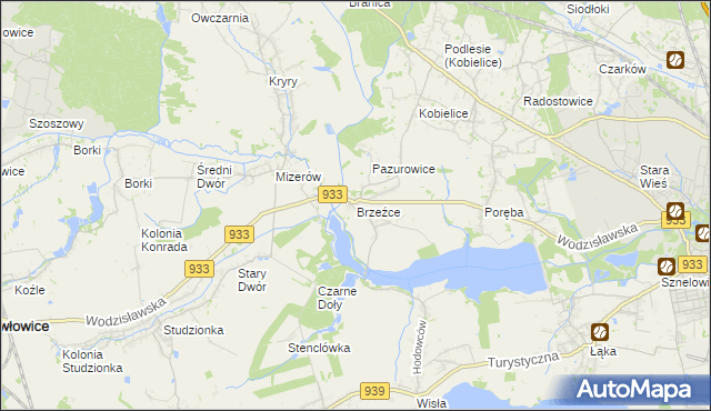 mapa Brzeźce gmina Pszczyna, Brzeźce gmina Pszczyna na mapie Targeo