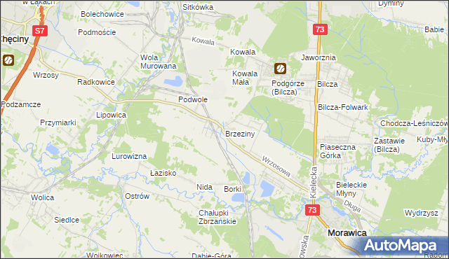 mapa Brzeziny gmina Morawica, Brzeziny gmina Morawica na mapie Targeo