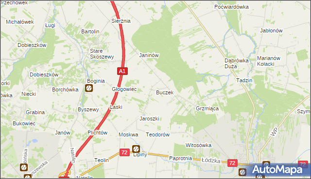 mapa Buczek gmina Brzeziny, Buczek gmina Brzeziny na mapie Targeo