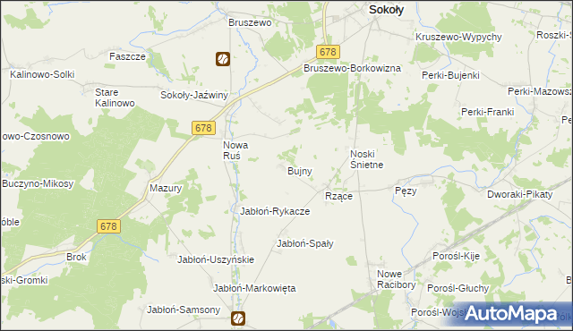 mapa Bujny gmina Sokoły, Bujny gmina Sokoły na mapie Targeo