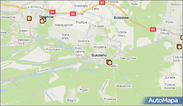 mapa Bukowno powiat olkuski, Bukowno powiat olkuski na mapie Targeo