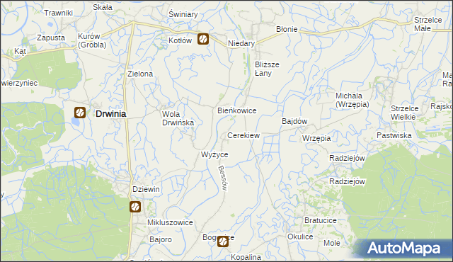 mapa Cerekiew gmina Bochnia, Cerekiew gmina Bochnia na mapie Targeo