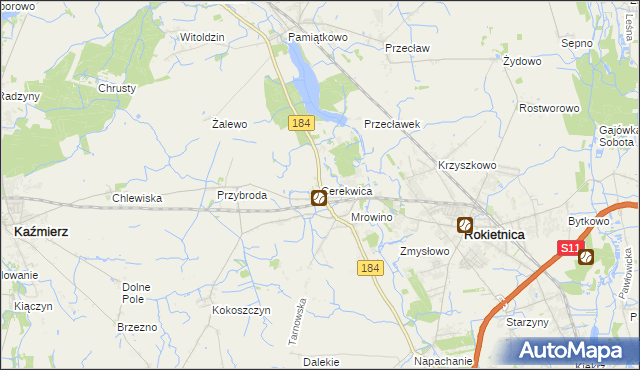 mapa Cerekwica gmina Rokietnica, Cerekwica gmina Rokietnica na mapie Targeo