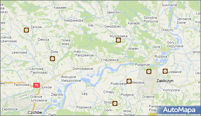 mapa Charzewice, Charzewice na mapie Targeo