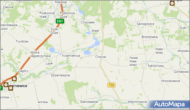 mapa Chociw gmina Czerniewice, Chociw gmina Czerniewice na mapie Targeo