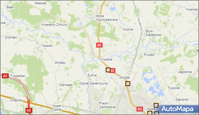 mapa Chodów gmina Siedlce, Chodów gmina Siedlce na mapie Targeo