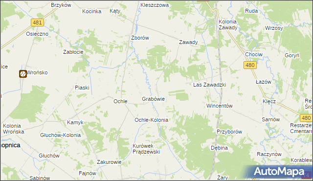 mapa Chrusty gmina Widawa, Chrusty gmina Widawa na mapie Targeo