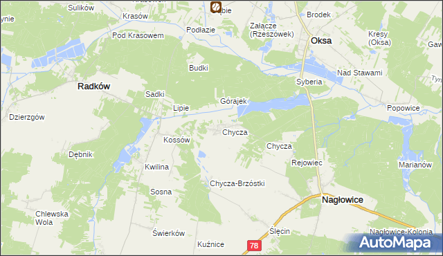 mapa Chycza, Chycza na mapie Targeo